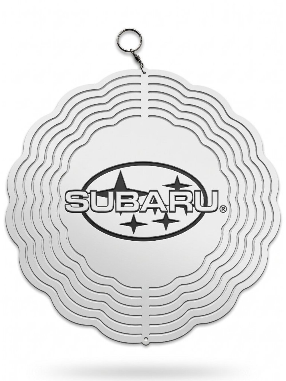 10" Subaru Logo Kinetic Wind Spinner - White Metal Hanging Yard Decor